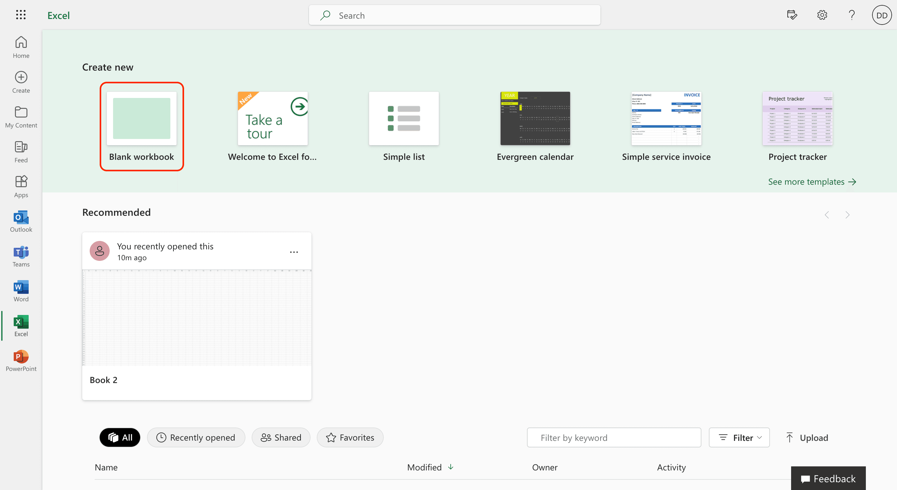 Open Excel Blank Workbook